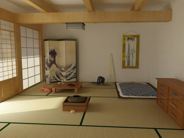 Nội thất truyền thống kiểu Nhật, luôn có bình phong ở một góc phòng.