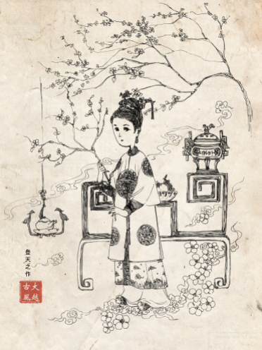 Chiêu Thánh lúc thành niên. Minh họa bởi Ngô Quang Thiện.